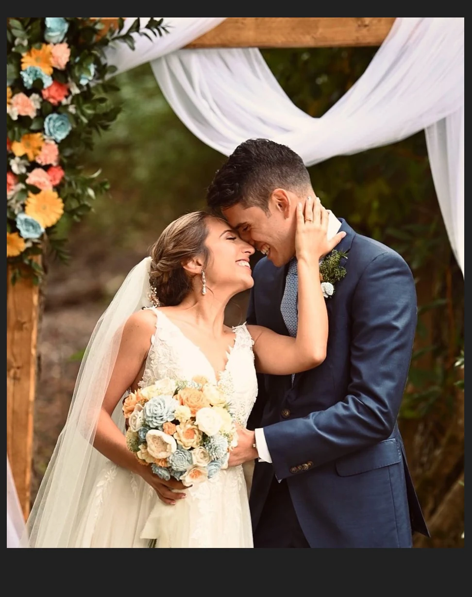 Bride and groom sharing a joyful moment
